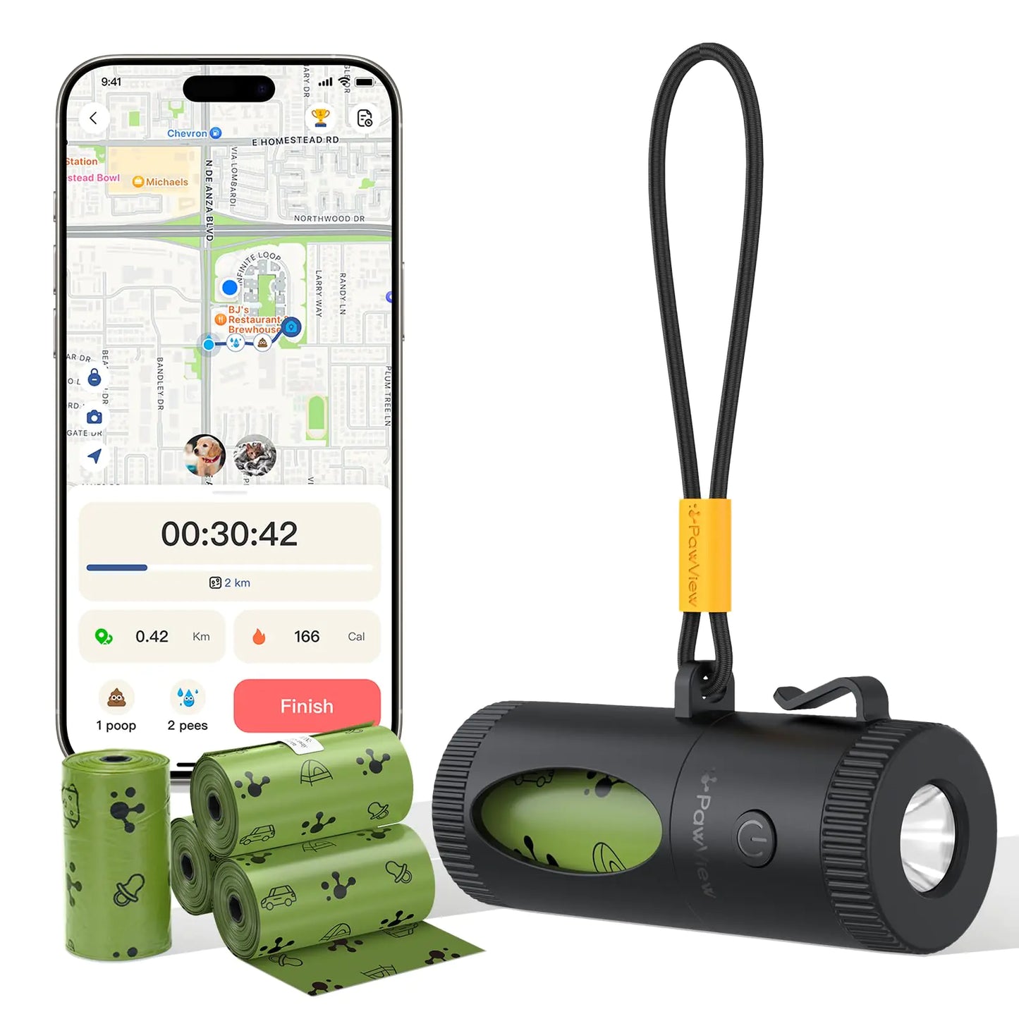 Smart Dog Poop Bag Holder with Flashlight & Walk Data Record