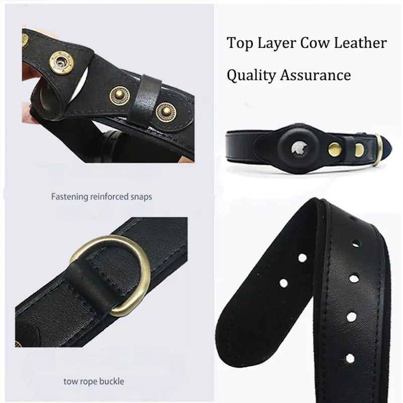 Genuine Leather Cat Collar with Locator Tracker for Pets
