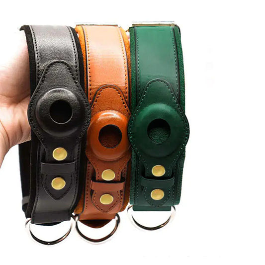 Genuine Leather Cat Collar with Locator Tracker for Pets