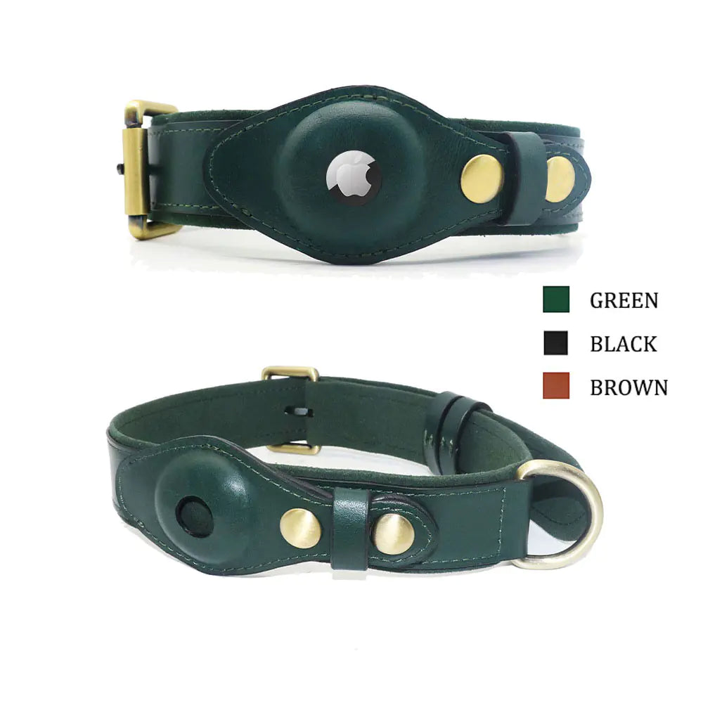 Genuine Leather Cat Collar with Locator Tracker for Pets